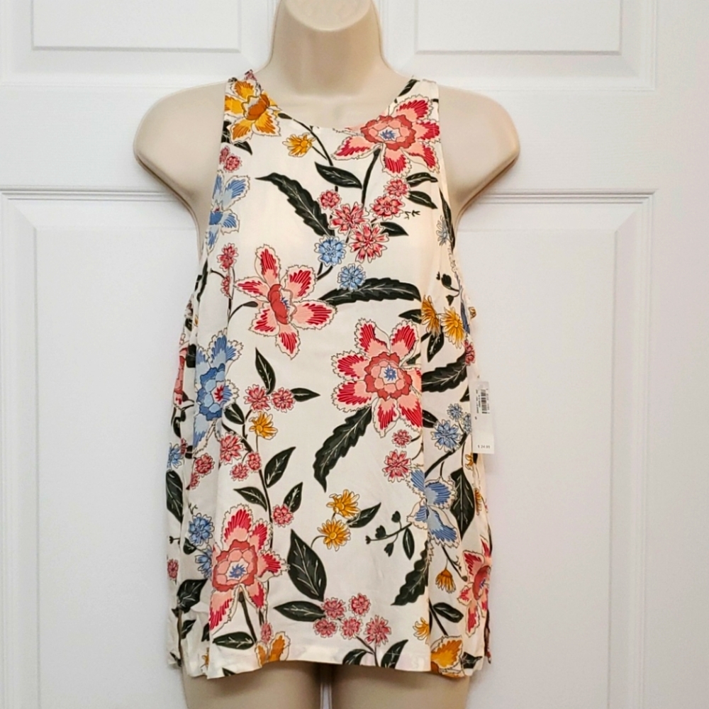 White & Floral Hi-Neck Top Size S Old Navy NWT